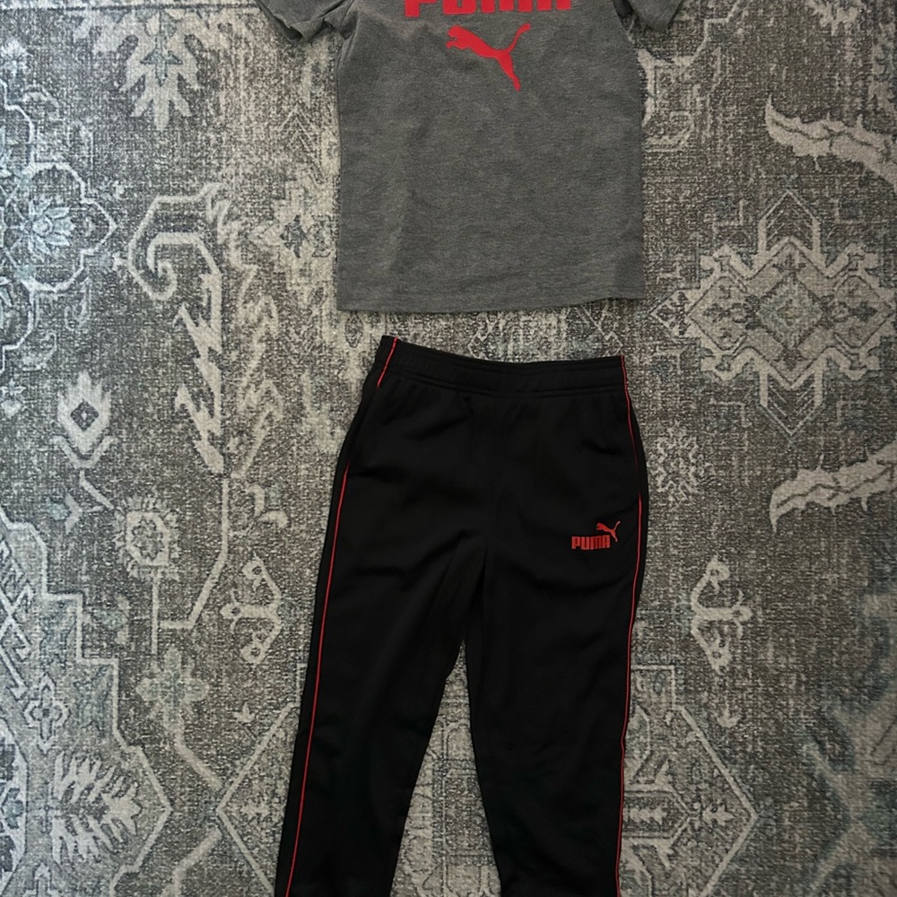 Puma Kids Black Joggers with Red Accents